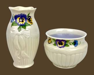 #157 • Two Vintage "Enchanted Garden" Belleek China Vases- Ireland
