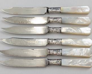 #123 • 6 Fruit Knives - Sterling, MOP Landers Frary
