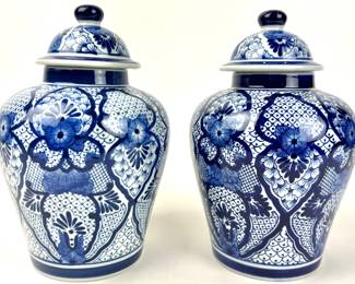 #69 • Two Chinoiserie Porcelain Ginger Jar Vases with Lids
