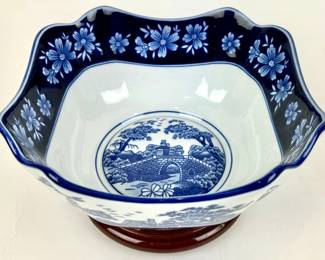 #80 • Bombay Co. Chinoiserie Porcelain Bowl and Wooden Stand
