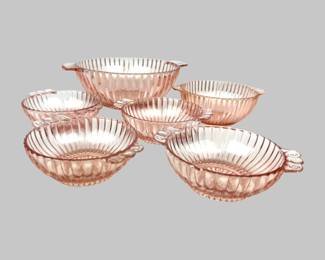 #96 • Six Vintage Queen Mary Pink Depression Glass Bowls
