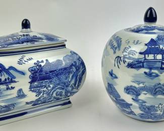 #79 • Two Chinoiserie Lidded Porcelain Ginger Jars
