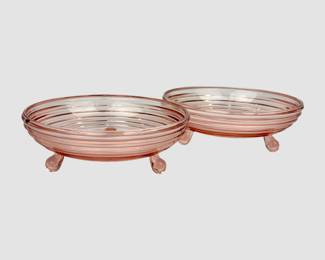 #97 • Pair of Anchor Hocking "Manhattan" Pattern Pink Depression Glass Footed Bowls
