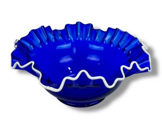 #75 • Vintage Fenton Cobalt Blue Bowl with Ruffled Edge
