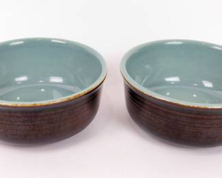 #25 • Two 6" Red Wing Village Green Pottery Cereal Bowls

