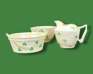 #179 • Vintage Belleek Porcelain Creamer, Sugar Bowl & Butter Dish
