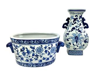 #78 • Chinoiserie Porcelain Tall Vase and Oval Planter
