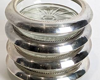 #35 • Four Frank M. Whiting Sterling and Crystal Coasters
