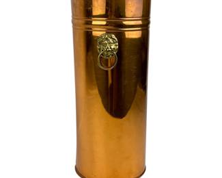 #107 • Vintage English Brass Umbrella Stand with Lion Head Handles
