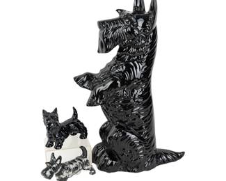 #63 • Signed McCloud Mold Ceramic Scottie with Two Small Ceramic Statues
