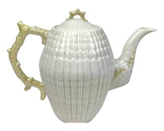 #183 • Vintage Belleek Limpet Shell Coffee Pot with Coral Handle
