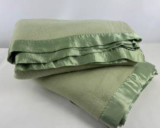 #132 • Two Mid-Century Pistachio Green Blankets - Twin Size
