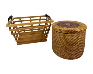 #142 • Woven Covered Basket and Open Design Wood Basket
