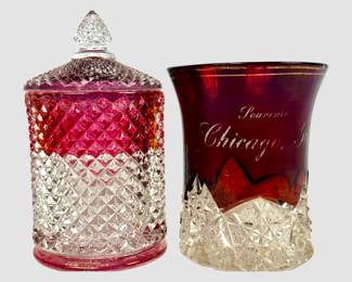 #92 • Two Vintage Ruby Flash Glass Pieces
