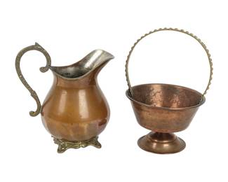 #28 • Vintage Copper and Brass Pitcher, Basket
