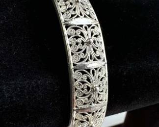 925 Silver Germany Filigree Floral Bangle Bracelet