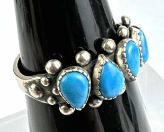 925 Silver Beaded Pear Shaped Turquoise Ring