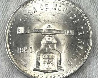 1980 Silver Mexico Onza, Nice Luster, .925 Pure