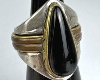 925 Silver Silpada Black Agate Brass Copper Ring