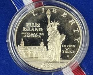 1986 Silver Dollar, Ellis Island Commem. in Box