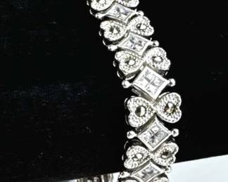 925 Sterling Silver FAS Heart Link Tennis Bracelet