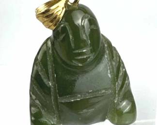 18K Yellow Gold Nephrite Jade Buddha Pendant