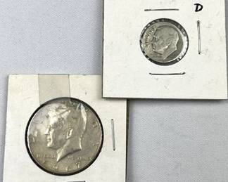 1967 JFK 40% Silver Half +1950-D Silver Dime