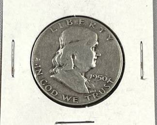 1950 Franklin Silver Half Dollar, US 50c Coin