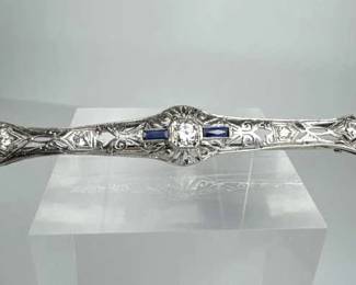 Antique Platinum, Diamond & Sapphire Bar Pin