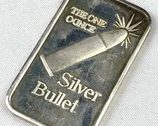 1oz Silver Bar, Vintage Silver Bullet Design .999