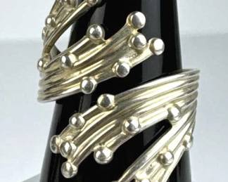 925 Silver BEAU Vtg Modernist Ball Wrap Ring