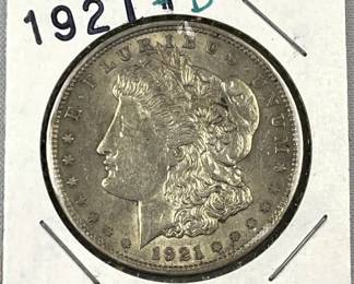 1921-D Morgan Silver Dollar, US $1 Coin, AU
