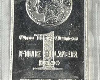 1oz Silver Bar, Morgan Design .999 BU