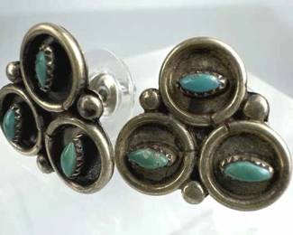 925 Silver Triple Sawtooth Turquoise Post Earrings