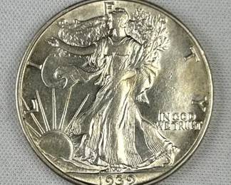 1939-D Walking Liberty Silver Half Dollar, Nice AU