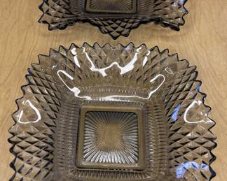 2 Indiana Glass Diamond Pointe Ruffle Edge Square Nut/Candy Dish-Black Tint
