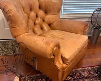 one of pair Ralph Lauren leather chair