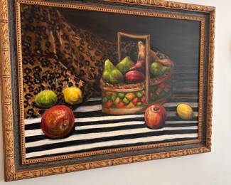 Painted fruit in carved frame