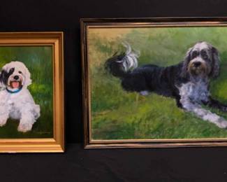 Two Dog Paintings By Linda Weaver And Marlene Putnam