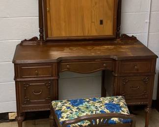Vintage Wood Vanity With Bench