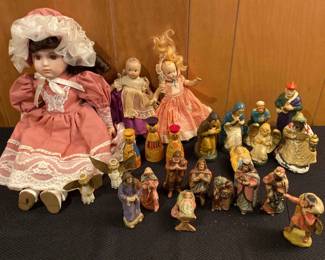 Dolls porcelain  plastic And Navity Scenes 