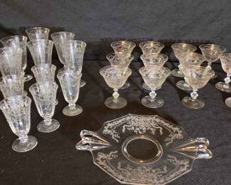 Vintage Fostoria June Stemware And Platter 