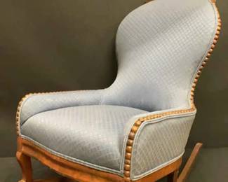 02 Ornate Wooden Blue Upholstered Rocking Chair