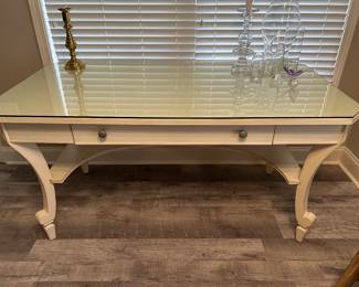 Large desk with keyboard drawer and glass top