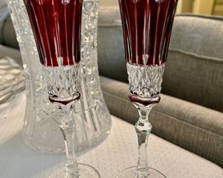 Fabergé Xenia Ruby red crystal champagne flutes