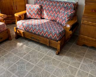 MONTEREY STYLE LOVE SEAT WITH MAGAZINE RACK & SIDE DROP LEAF TABLE