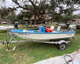 13 FOOT BOSTON WHALER WITH JOHNSON OUTBOARD MOTOR & TRAILER