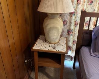 MCM LAMP (HAVE 2) , WOOD & TILE ACCENT TABLE