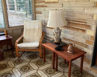 ANOTHER POANG CHAIR , OUTDOOR/PORCH ACCENT TABLES, PORCELAIN BUTTERFLY LAMP