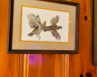 “THE BOB WHITE FLYING” HAND COLORED BY TEXAS ARTIST CHARLES BECKENDORF